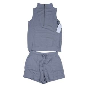 Softies Gray Quarter Zip Sleeveless Short Set - Women’s Size S New NWT